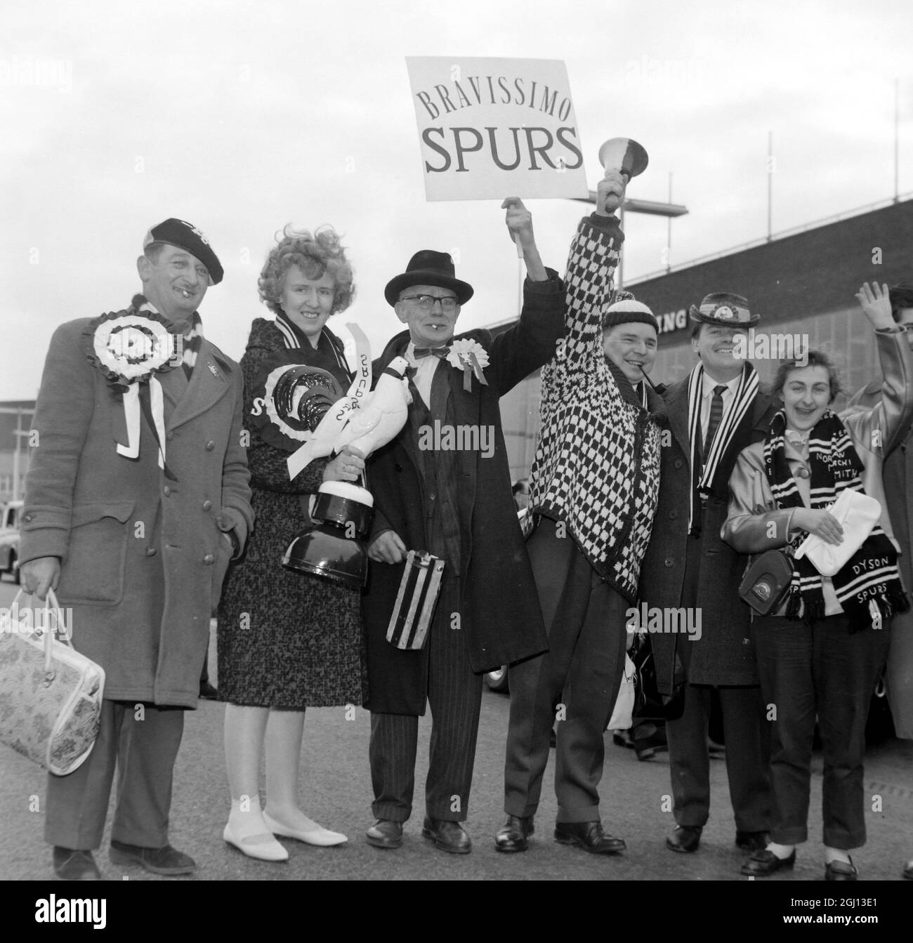 FOOTBALL FAN SPURS FANS AT LONDON AIRPORT ON WAY LISBON 21 MARCH 1962