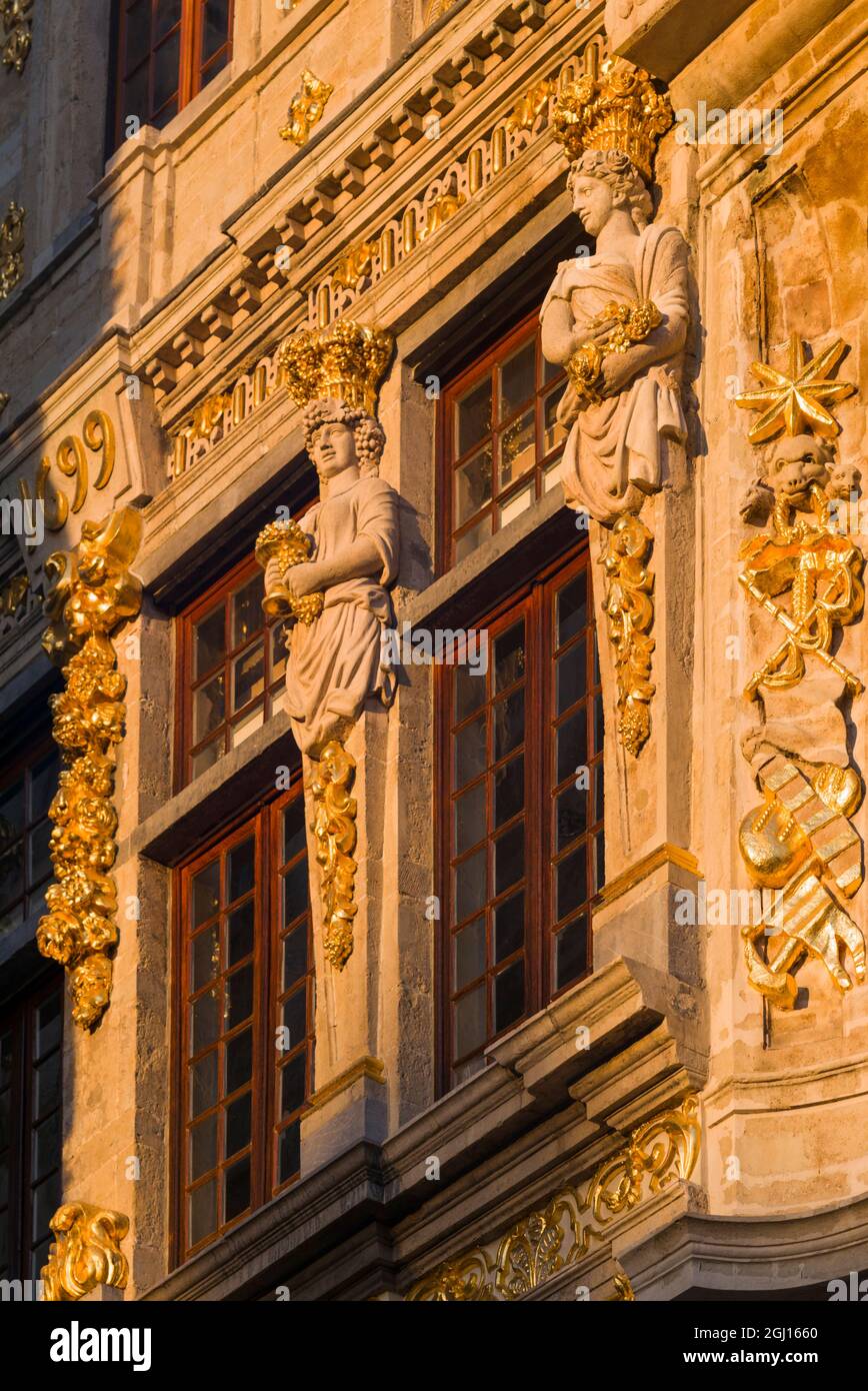 Belgium, Brussels, Grand Place, Guild Hall detail Stock Photo