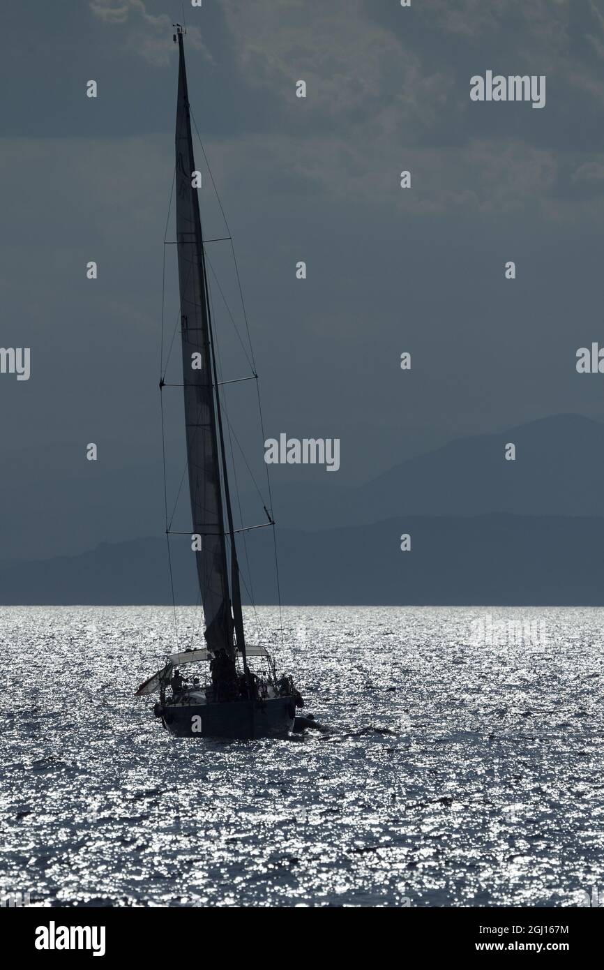 sailboat in genoa ligurian sea italy Stock Photo Alamy