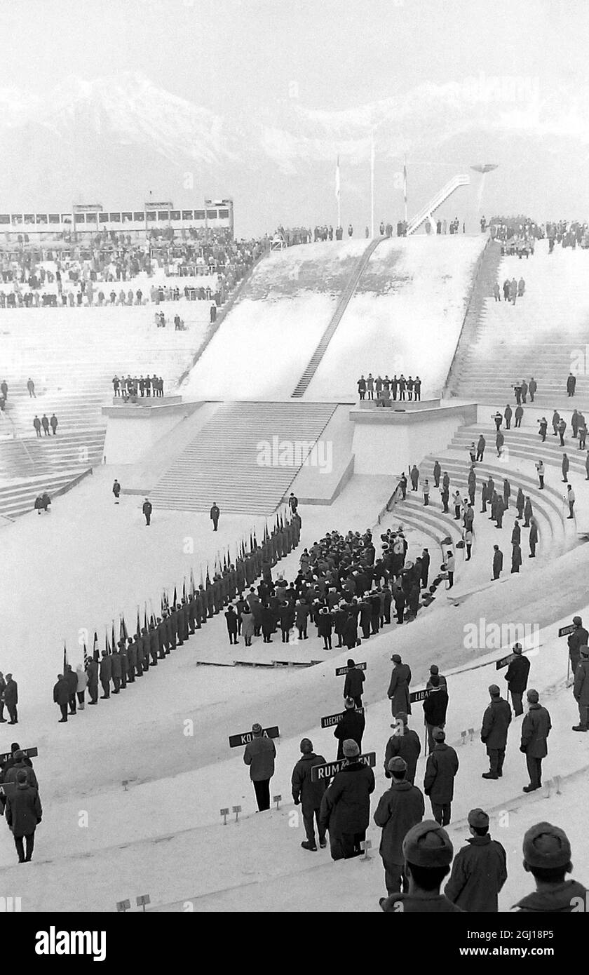 WINTER OLYMPICS IN INNSBRUCK, AUSTRIA - SNOW COVERED STADIUM ; 27 JANUARY 1964 Stock Photo