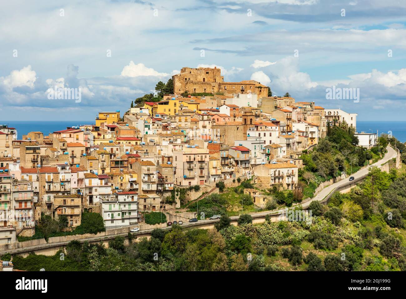 Italy, Sicily, Messina Province, Caronia. The medieval hilltop town Caronia, built around a Norman castle. Stock Photo