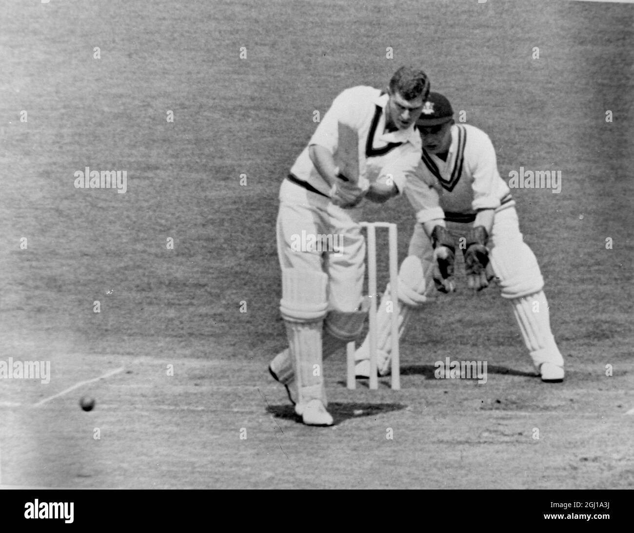 CRICKET AUSTRALIA V NOTTINGHAM REDPATH DRIVES BALL PAST MID ON ; 14 MAY 1964 Stock Photo