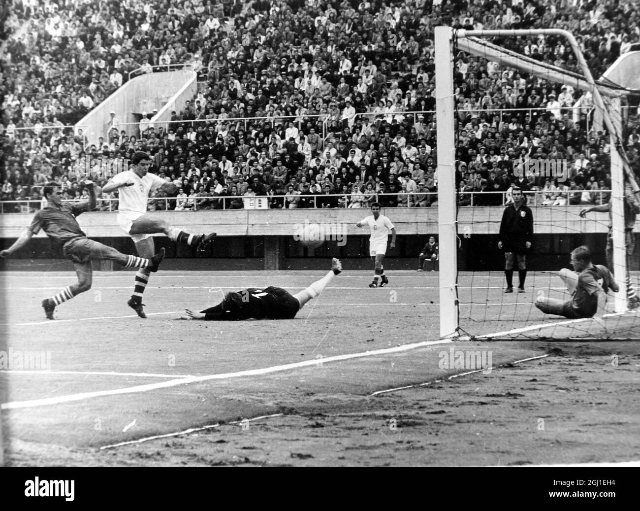 OLYMPICS, OLYMPIC SPORT GAMES - THE XVIII 18TH OLYMPIAD IN TOKYO, JAPAN - FOOTBALL IN ACTION CZECHOSLOVAKIA V GERMANY 2-1 ; 22 OCTOBER 1964 Stock Photo