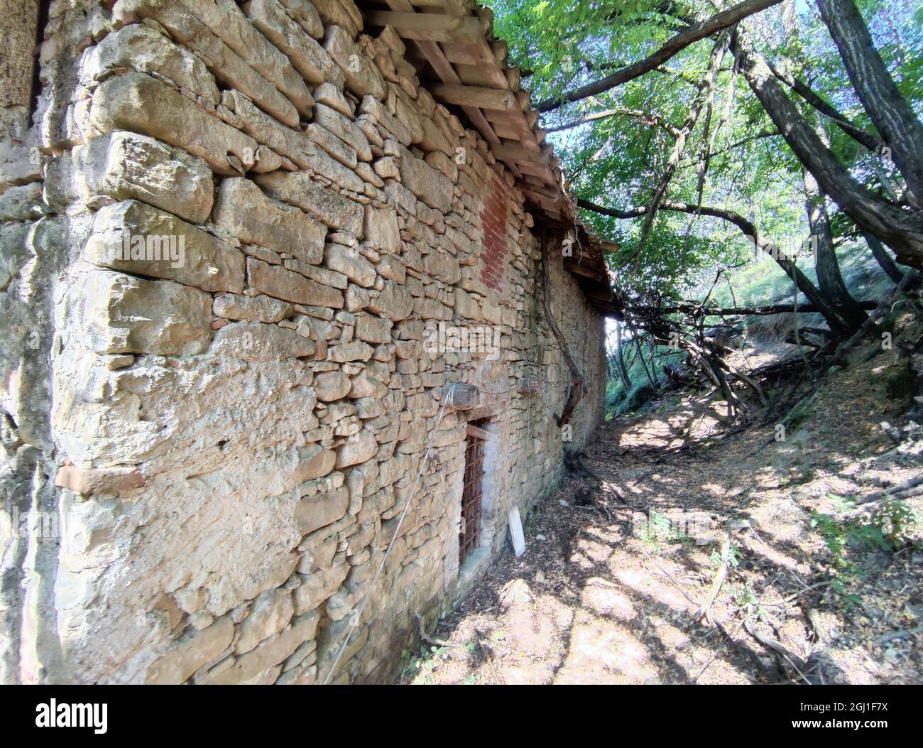 old abandoned roof collapsed farm house in pedmont northen italy Stock ...