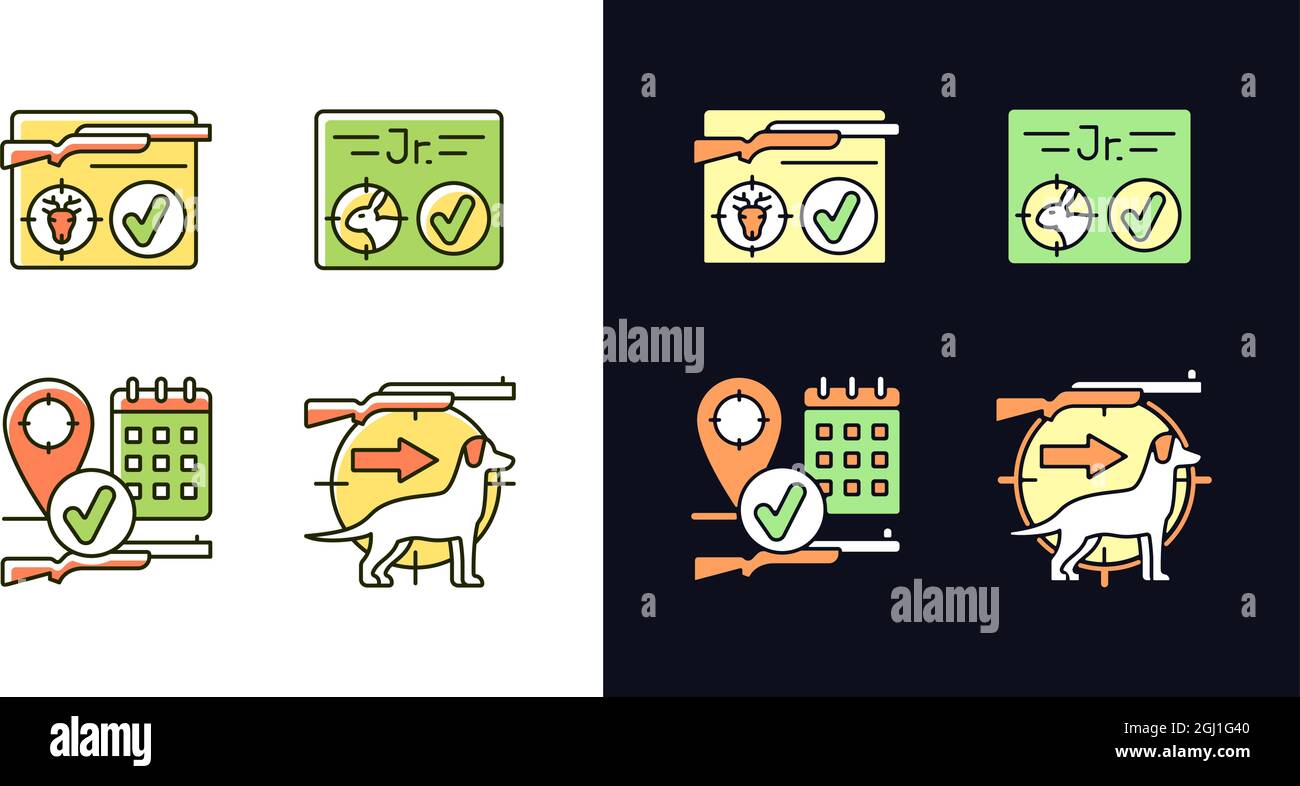 Hunting regulations light and dark theme RGB color icons set Stock ...