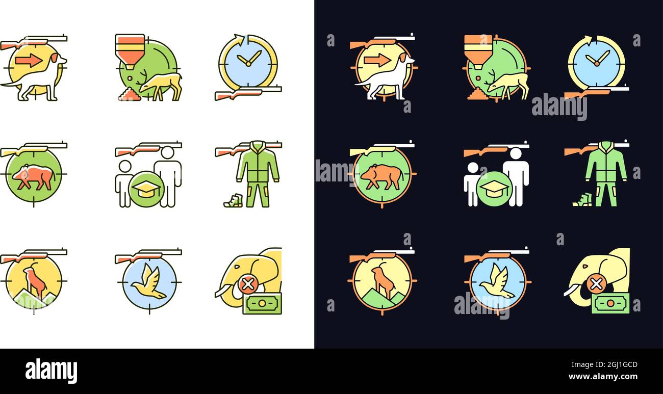 Animal hunter light and dark theme RGB color icons set Stock Vector ...