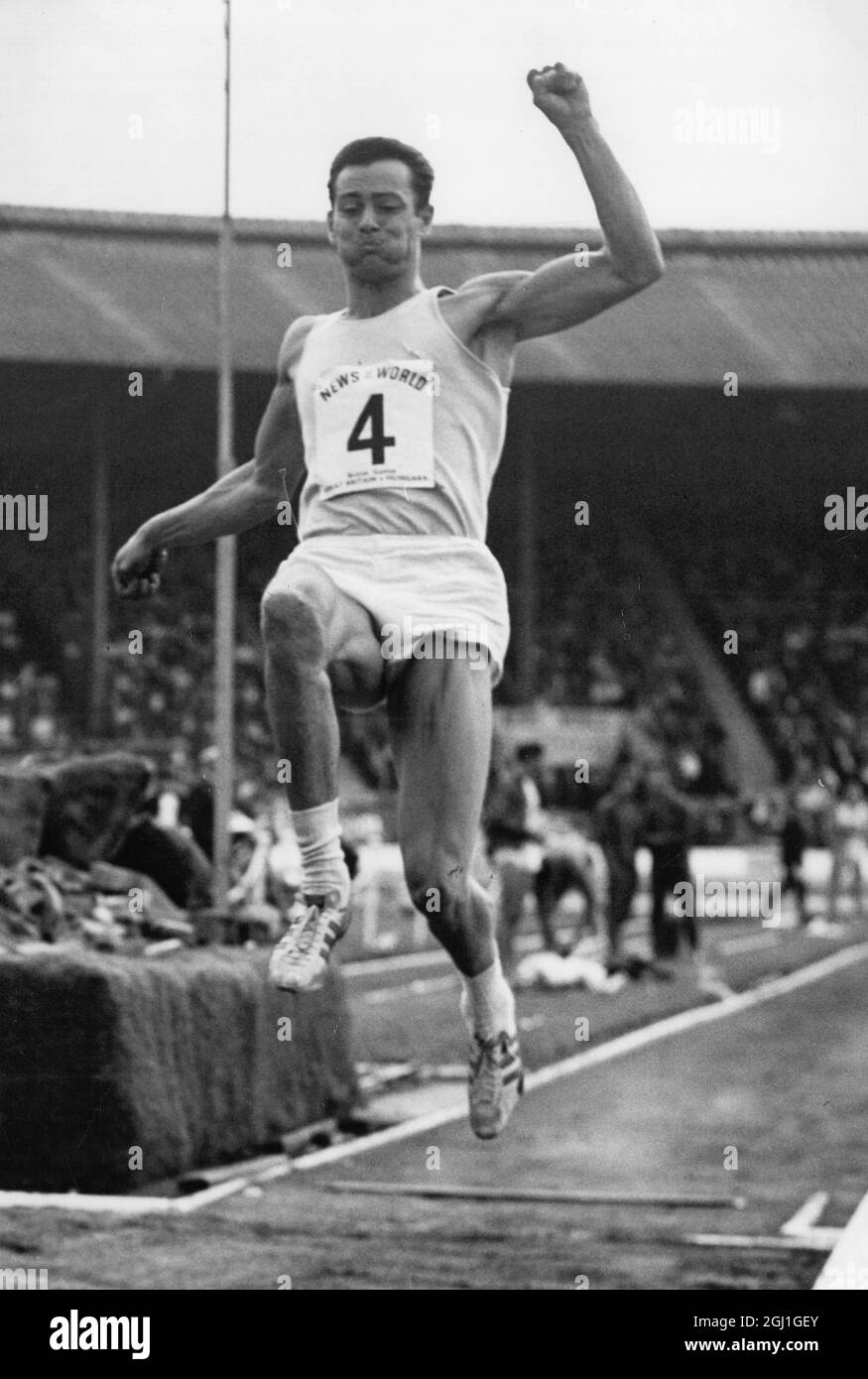 Lynn Davies - long jump - White City Stadium - London - 14 August 1965 Stock Photo