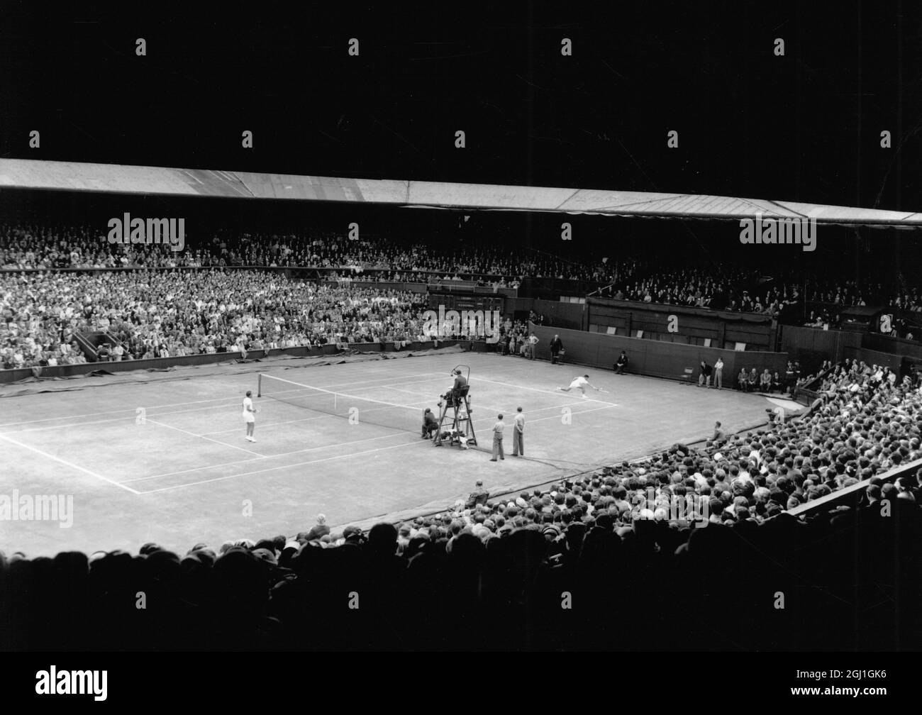 Jaroslav Drobny - Czech tennis ace (now an Egyptian citizen) - Centre Court Wimbledon with Ken Rosewall (right) - undated Stock Photo