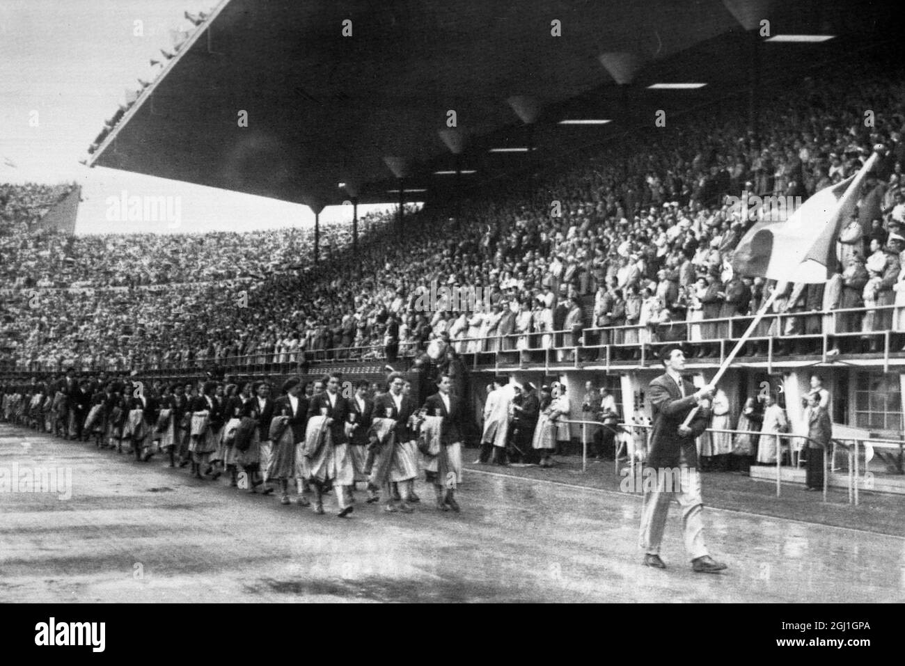 The opening ceremony of the 1952 helsinki olympic games Black and White