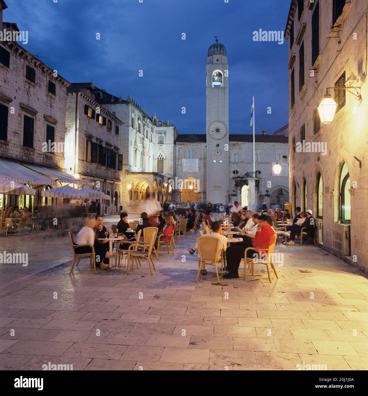Cafes in the evening in the old town, Dubrovnik, Dalmatia, Croatia Stock Photo