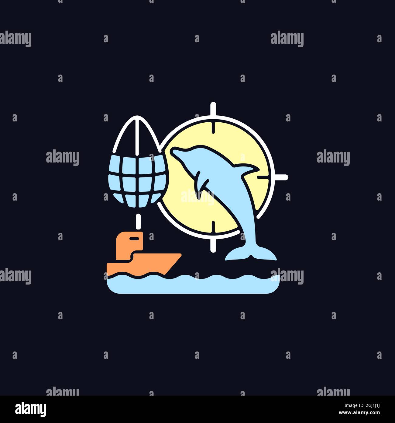 Dolphin drive hunting RGB color icon for dark theme Stock Vector Image