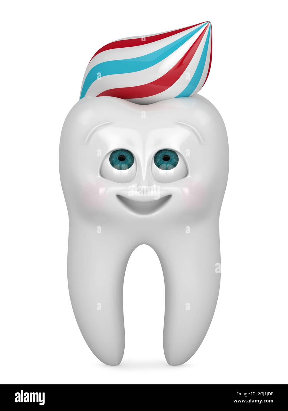 3d Render Of Cartoon Mr Tooth Looking At Toothpaste Isolated Over White