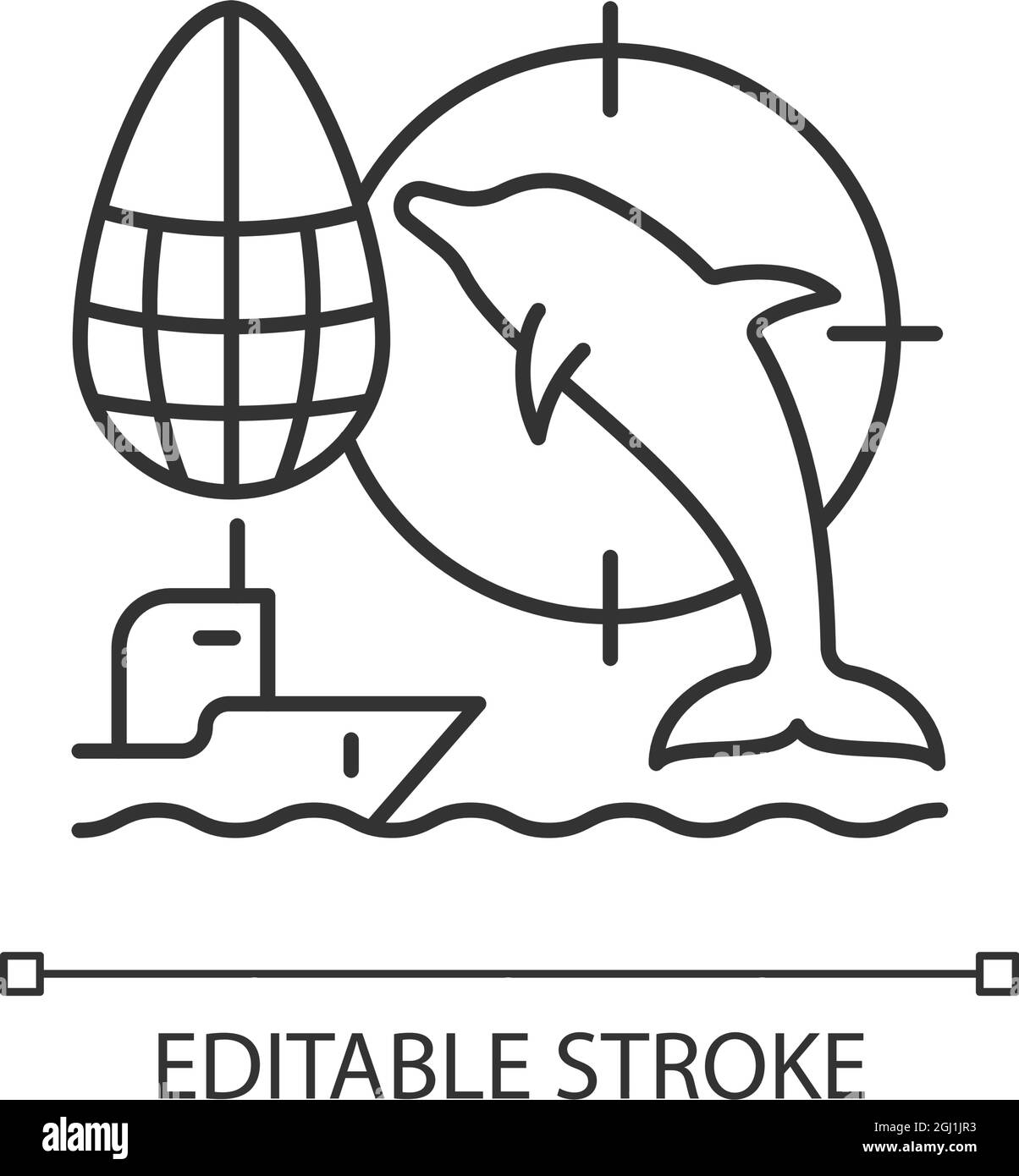 Dolphin drive hunting linear icon Stock Vector