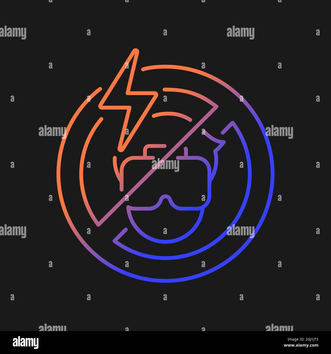 Do not use if headset causes headache gradient vector label icon for dark theme Stock Vector