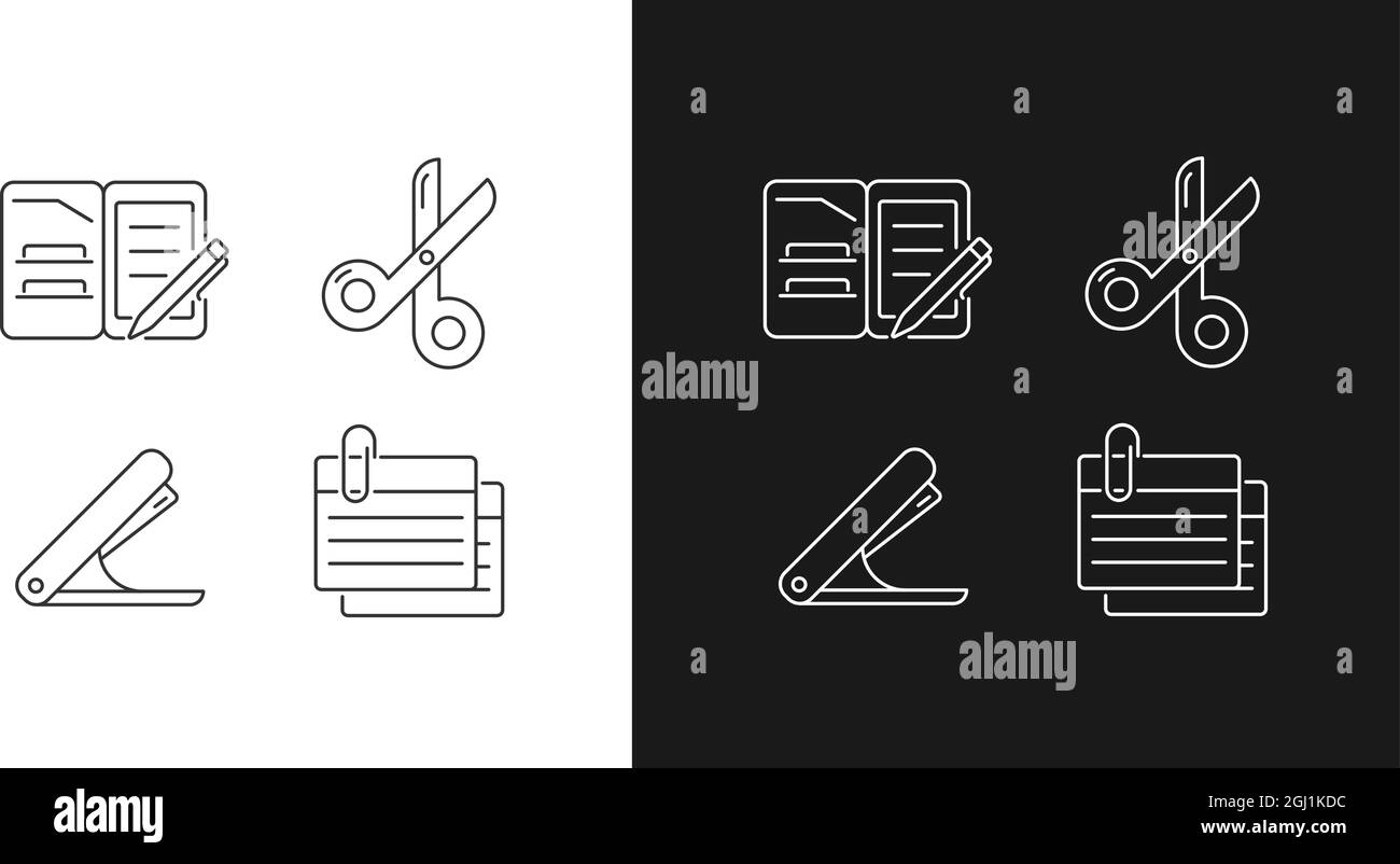 Office stationery supplies linear icons set for dark and light mode ...