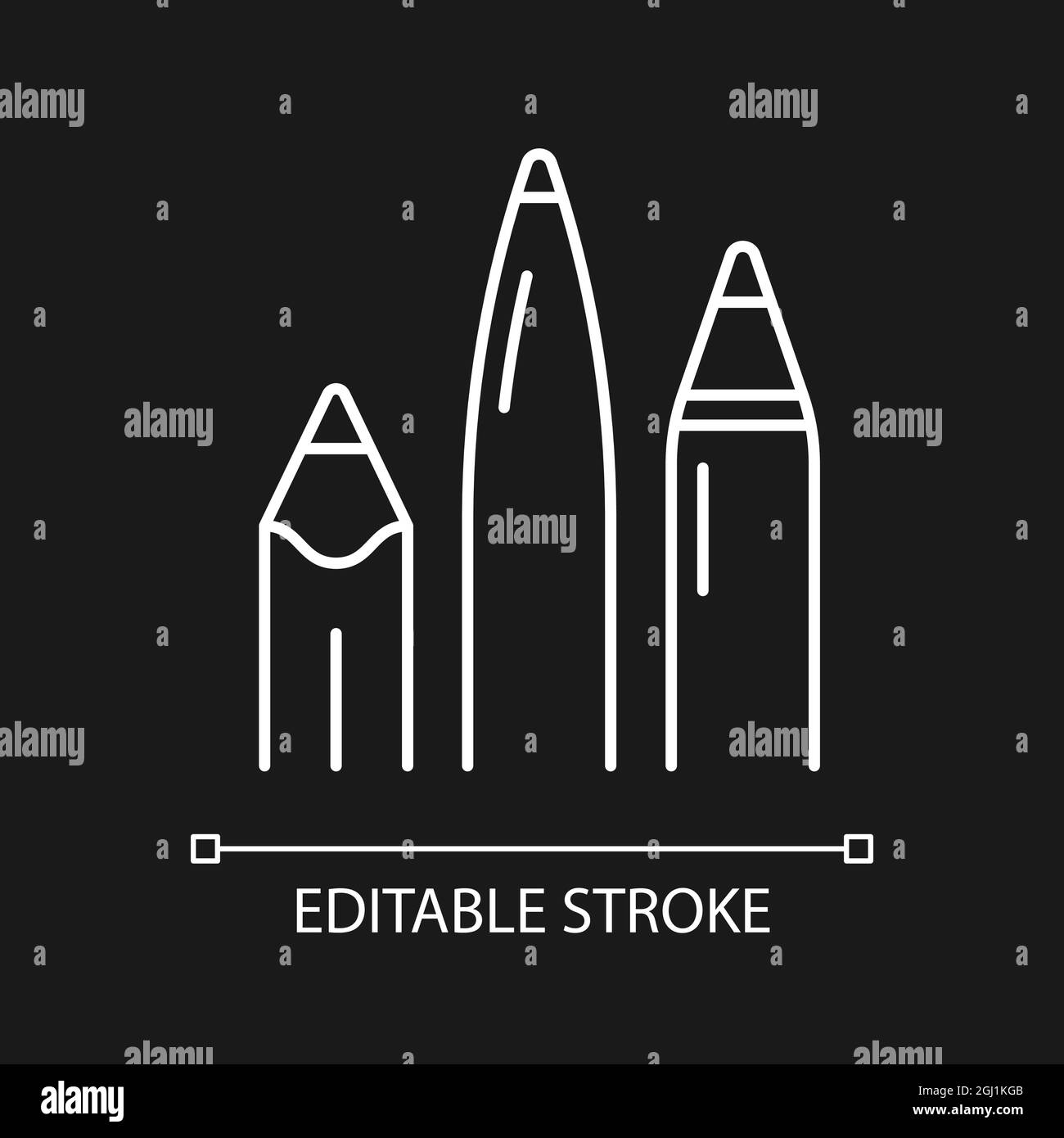 Pens and pencils white linear icon for dark theme Stock Vector Image ...