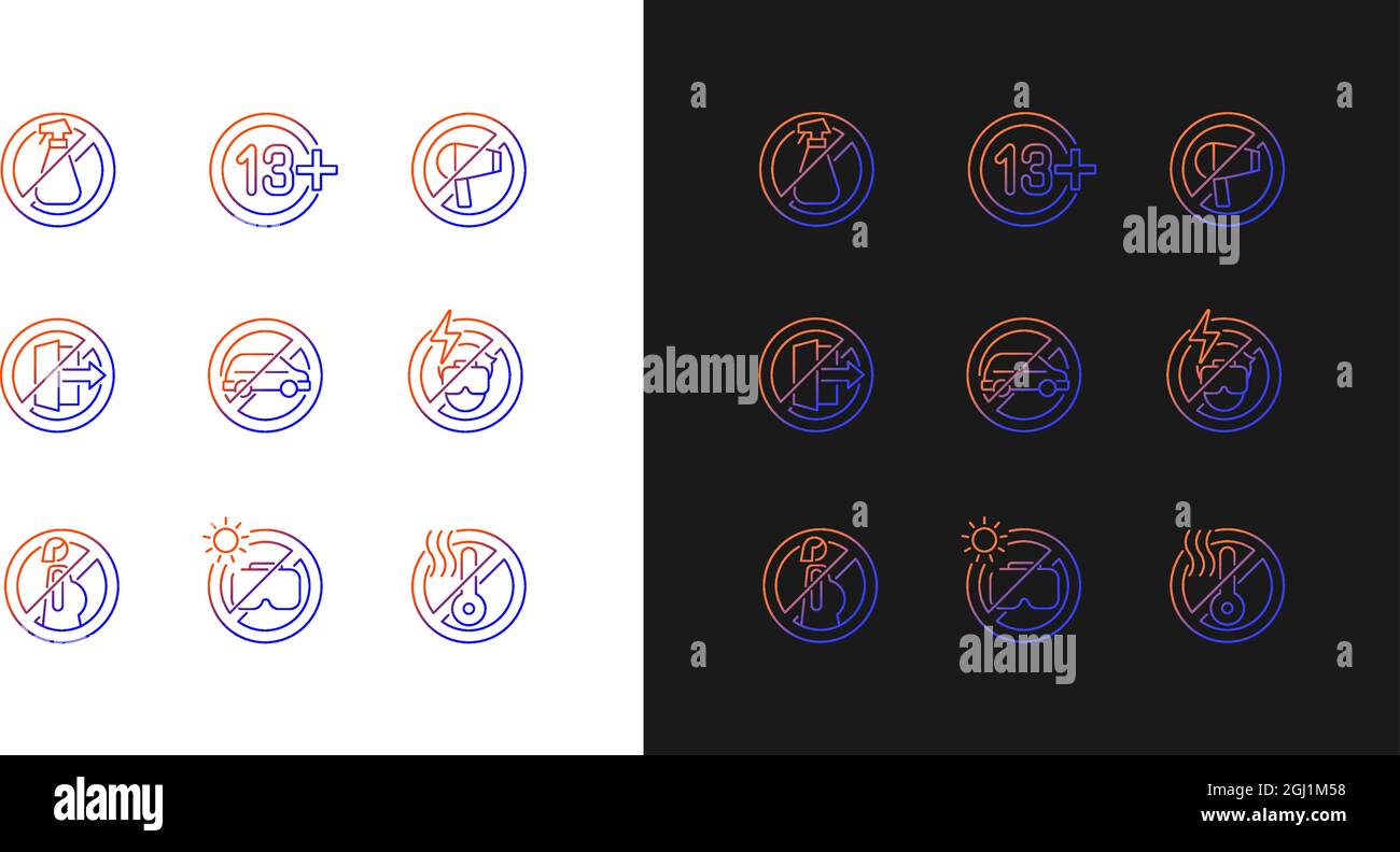 Vr rules gradient manual label icons set for dark and light mode Stock Vector