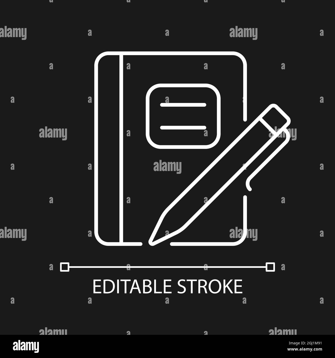 Graph composition notebook with pen white linear icon for dark theme