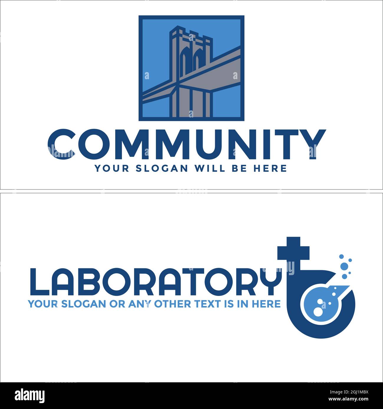 Bridge and test tube laboratory logo design Stock Vector
