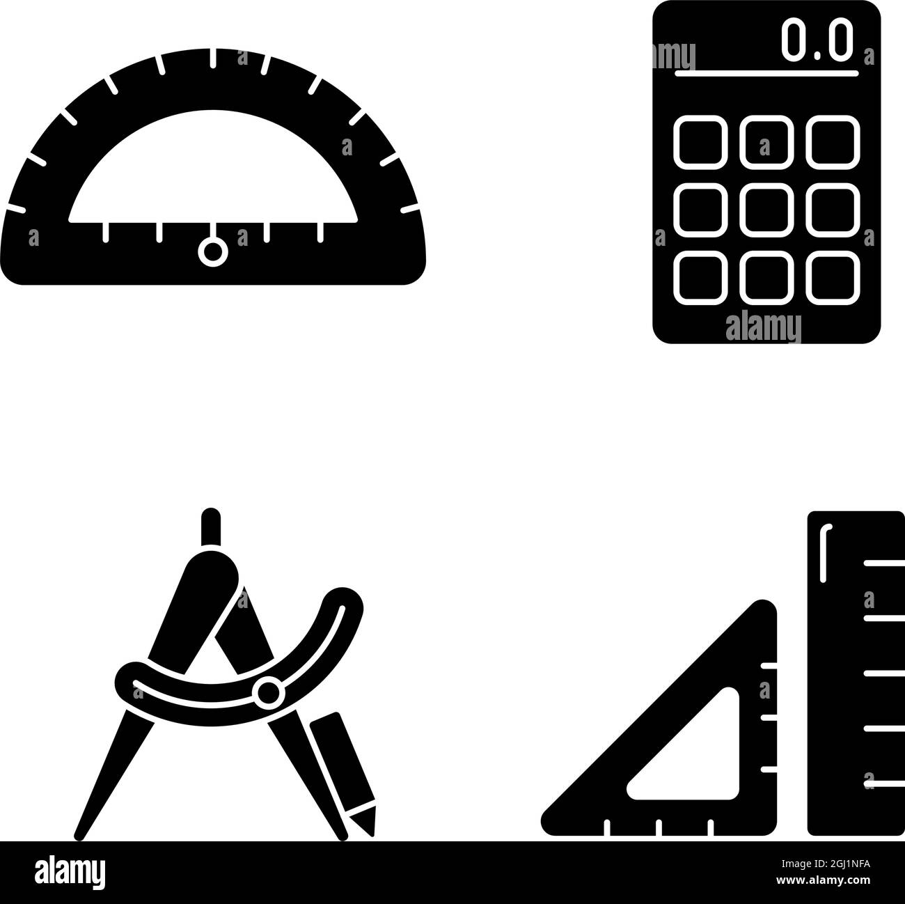Architecture student tools black glyph icons set on white space Stock ...