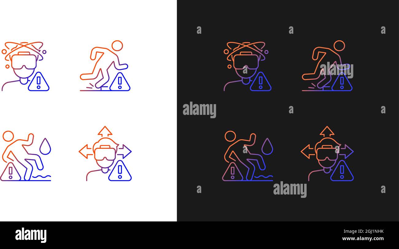 VR warning gradient manual label icons set for dark and light mode Stock Vector