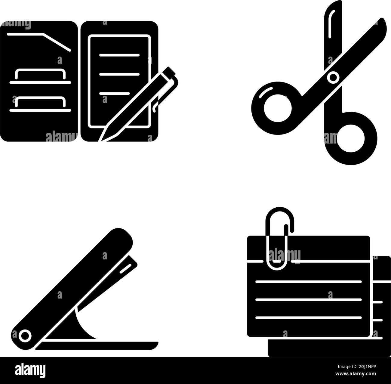 Office stationery supplies black glyph icons set on white space Stock ...