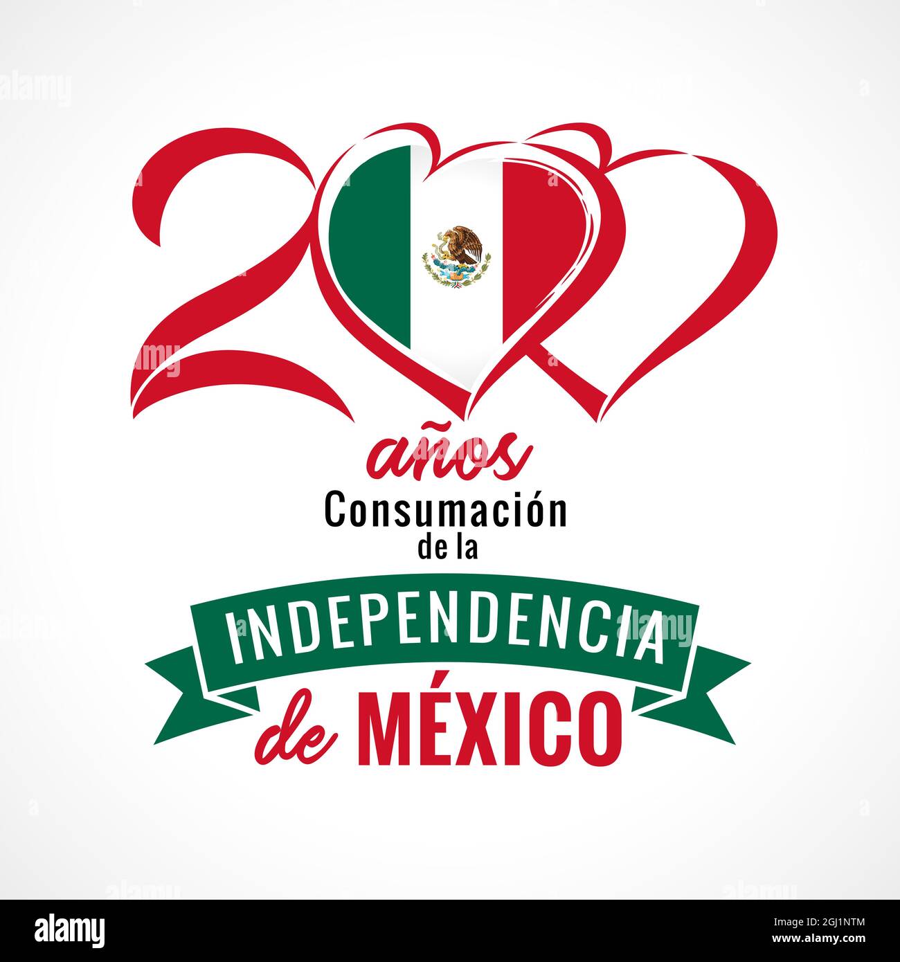 200 anos de Independencia de Mexico lettering poster. Spanish text 200 years of Independence MEXICO with heart emblem. The Mexican War of Independence Stock Vector
