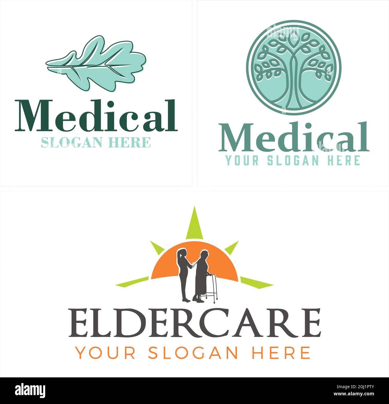 Medical eldercare oak tree logo design  Stock Vector