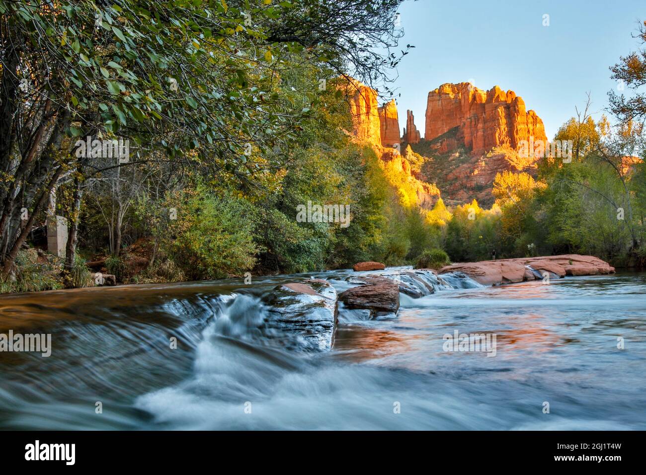 United States, Arizona, Sedona, Red Rock Crossing, Flowing Water with ...