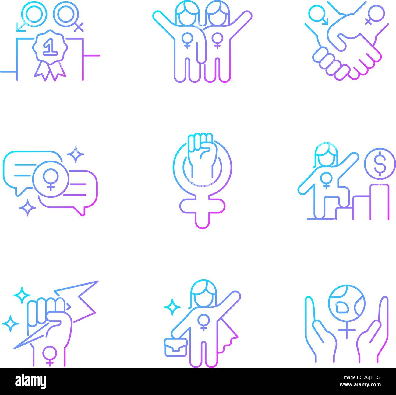 Feminist movement gradient linear vector icons set Stock Vector