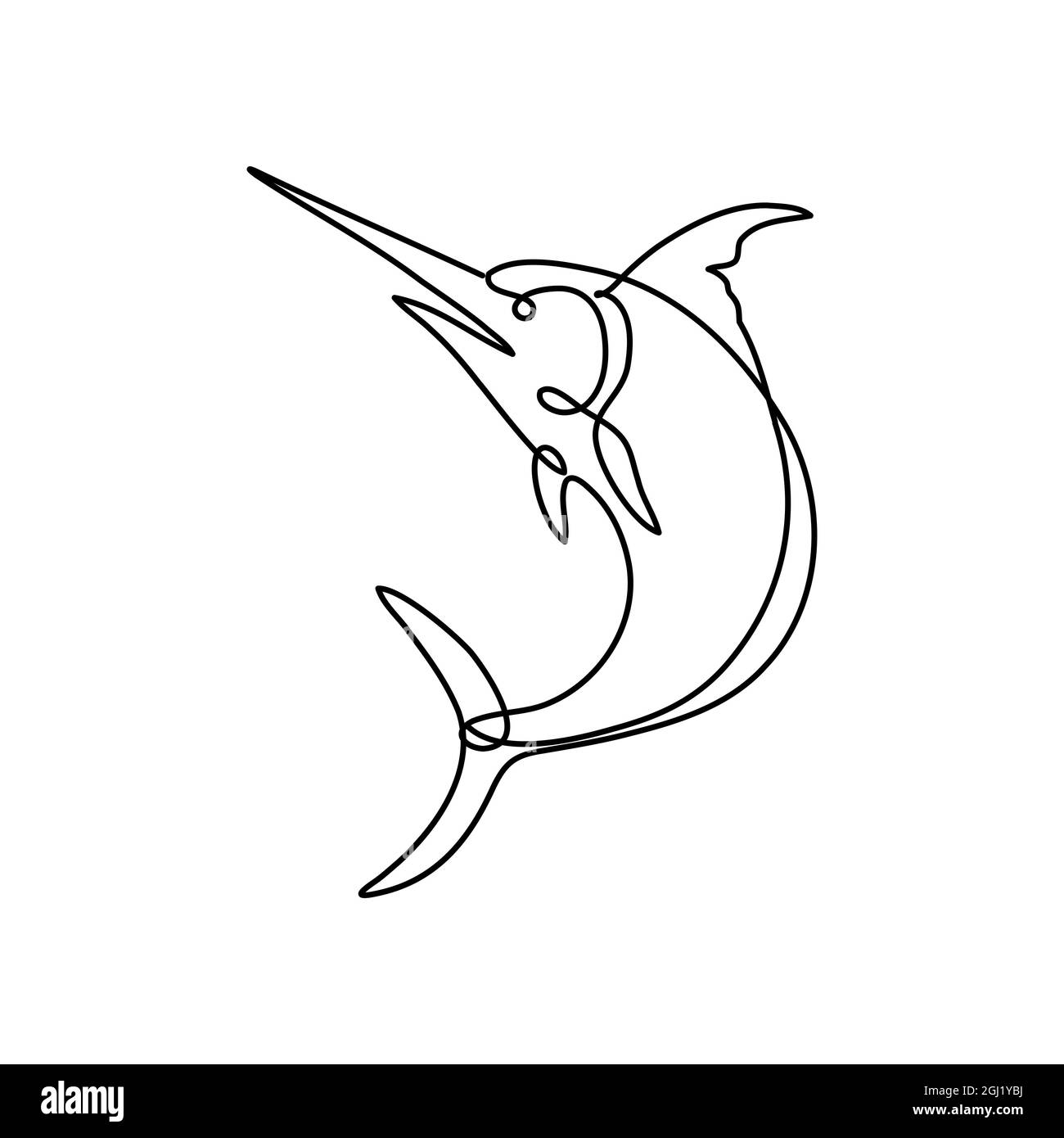 Atlantic Blue Marlin Jumping Up Continuous Line Drawing Stock Photo
