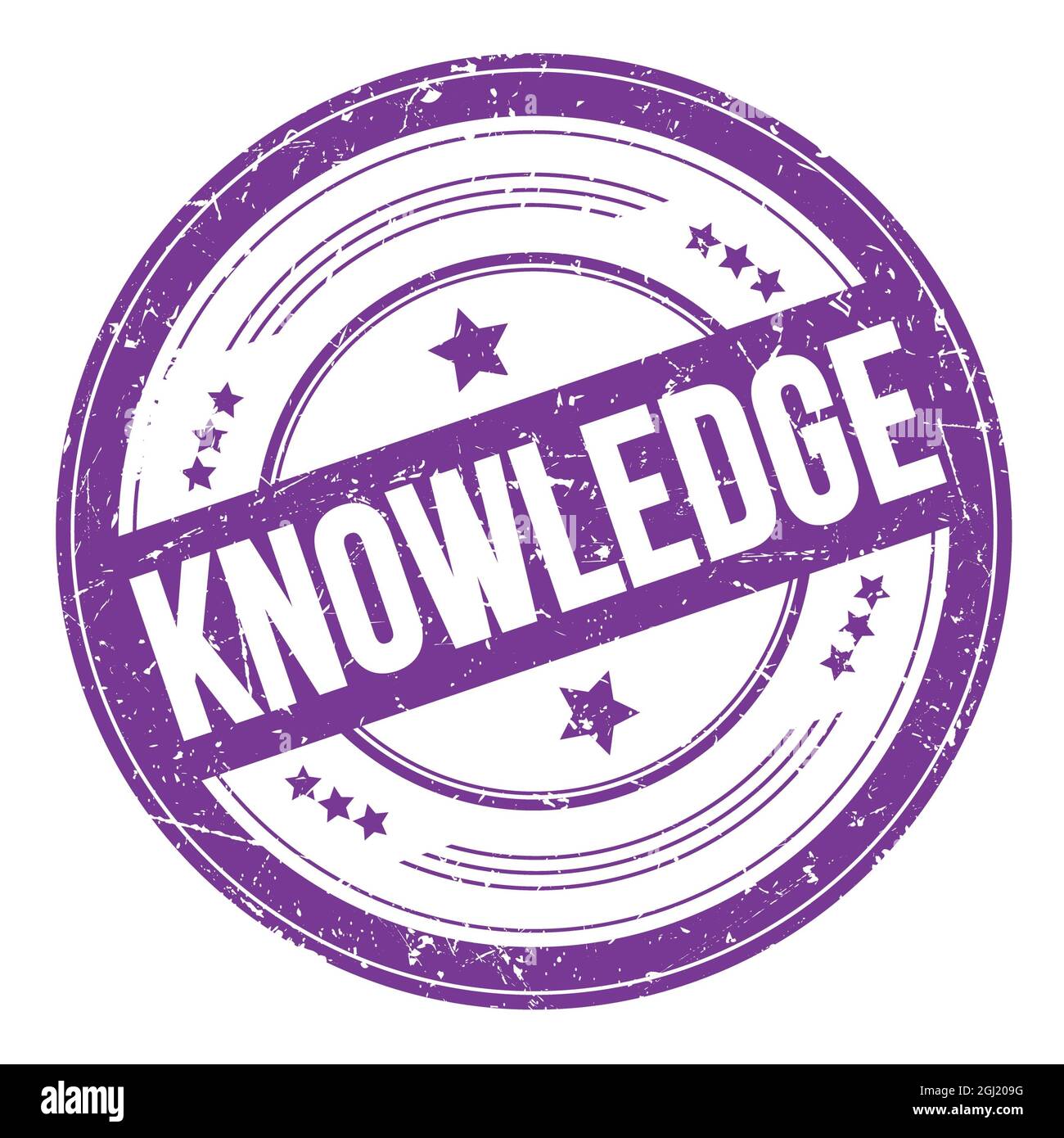 KNOWLEDGE text on violet indigo round grungy texture stamp Stock Photo ...