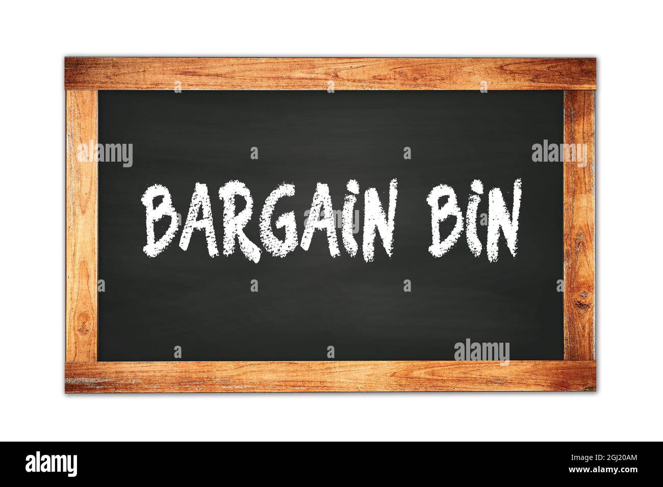 BARGAIN  BIN text written on black wooden frame school blackboard. Stock Photo