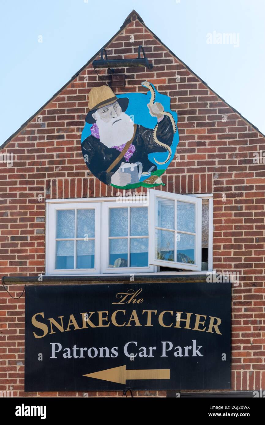 The Snakecatcher at Brockenhurst, famous pub named after Harry Brusher Mills, former drinker there, New Forest, Hampshire, England, UK Stock Photo