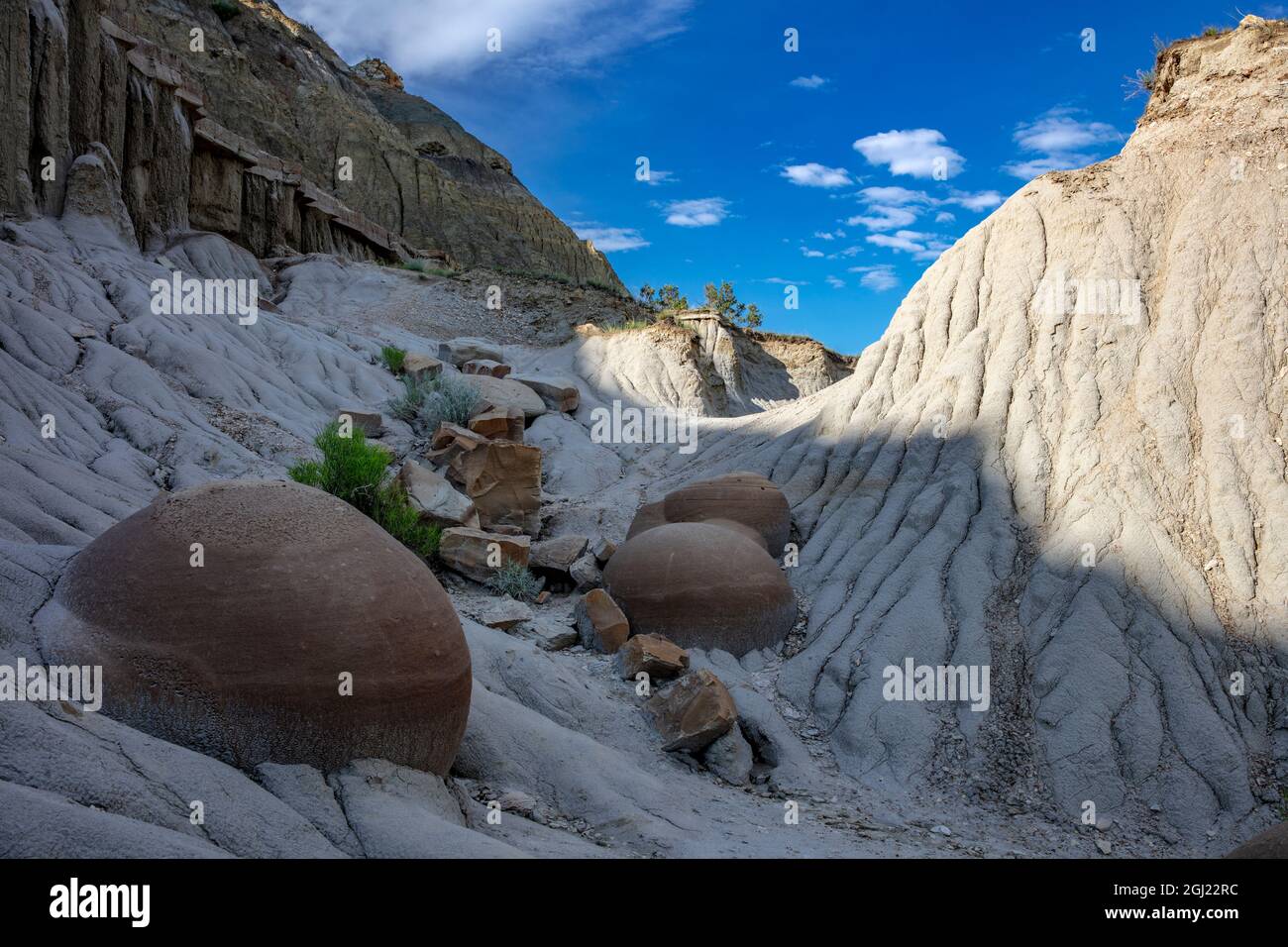 Cannonball concretions in Theodore Roosevelt National Park, North Dakota, USA. Stock Photo