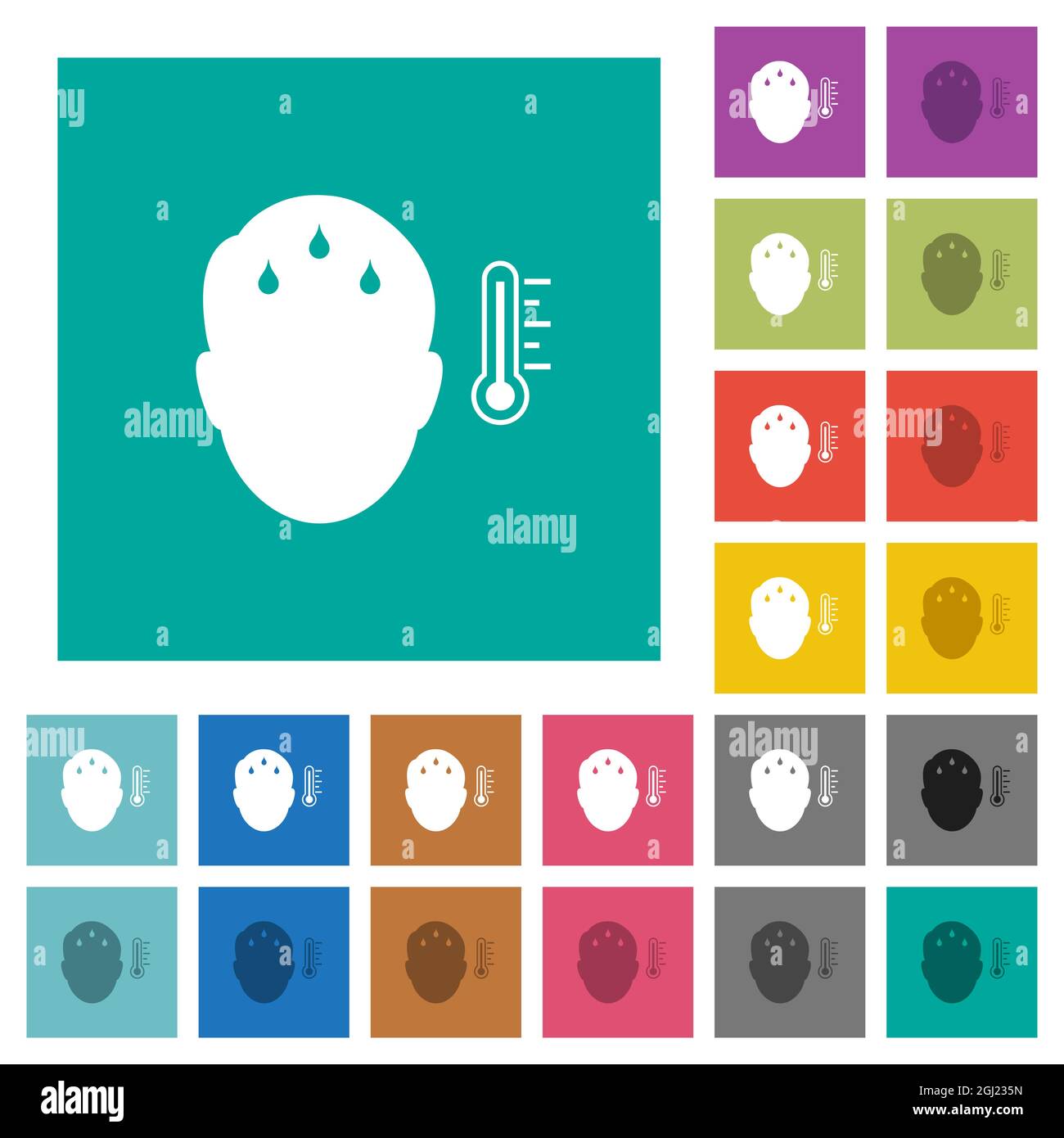 Feverish man solid multi colored flat icons on plain square backgrounds. Included white and darker icon variations for hover or active effects. Stock Vector