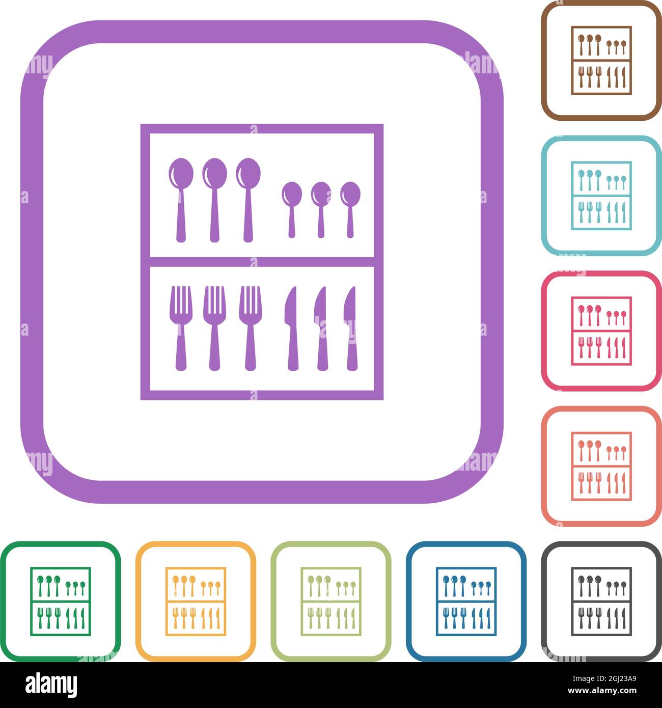 Flatware box simple icons in color rounded square frames on white ...