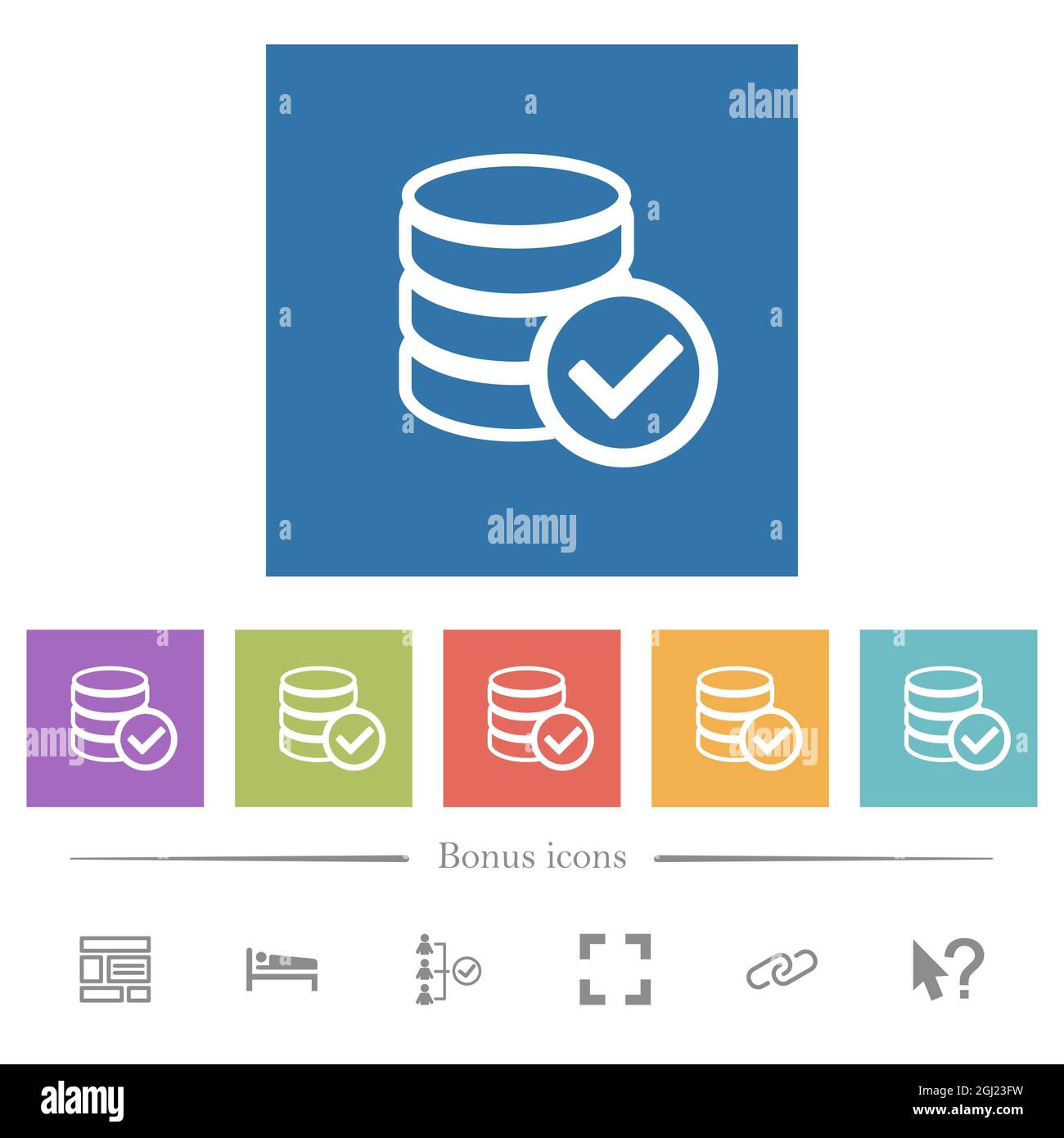 Database ok flat white icons in square backgrounds. 6 bonus icons ...
