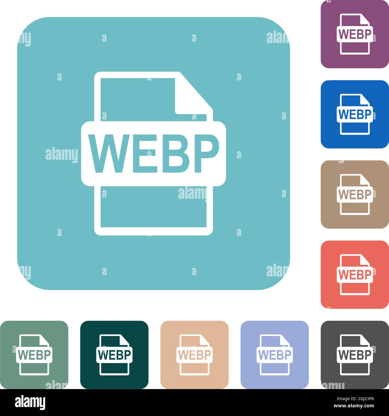 WEBP file format white flat icons on color rounded square backgrounds ...