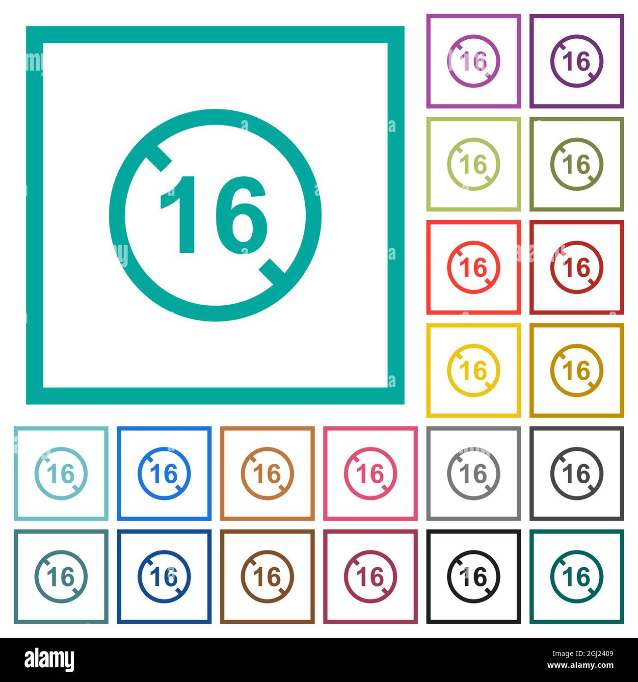 Not allowed under 16 flat color icons with quadrant frames on white ...