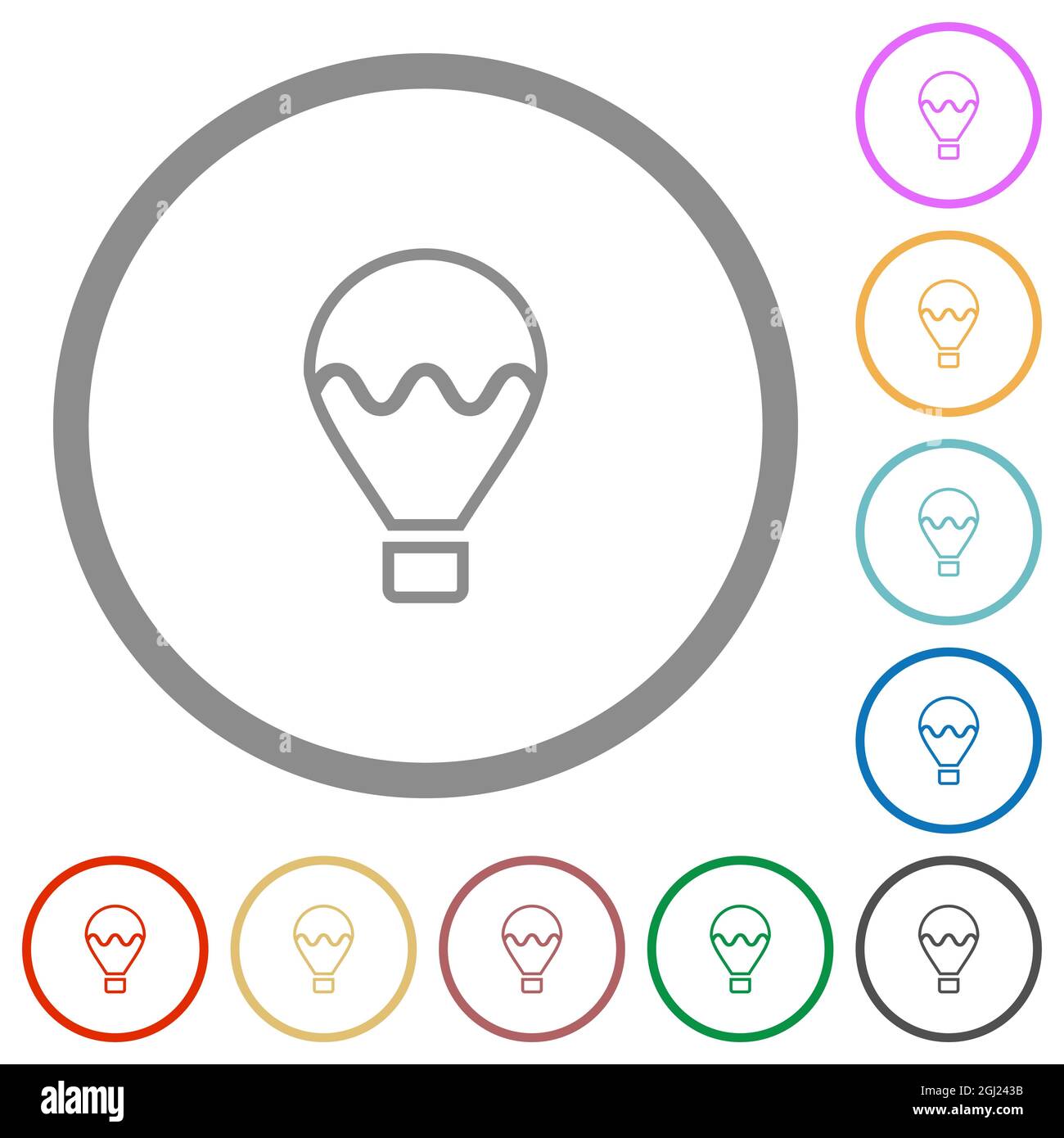 Air balloon outline flat color icons in round outlines on white ...