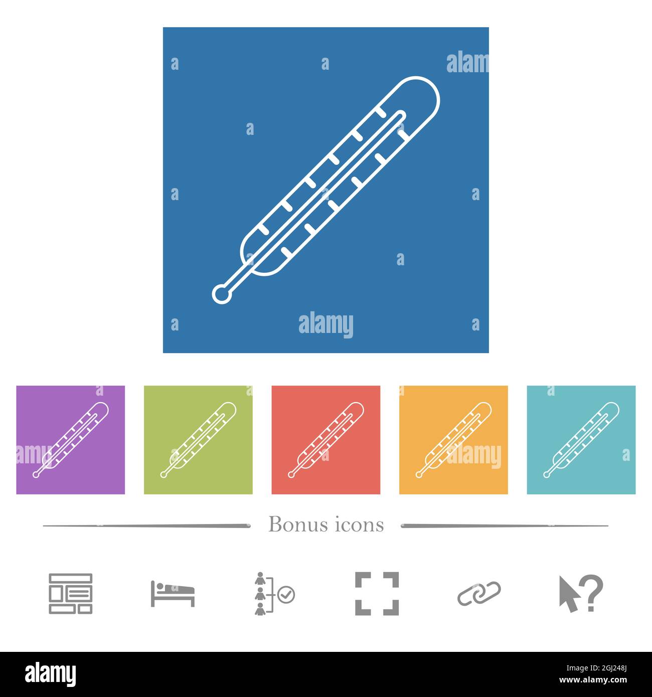 Digital thermometer outline flat white icons in square backgrounds. 6 ...