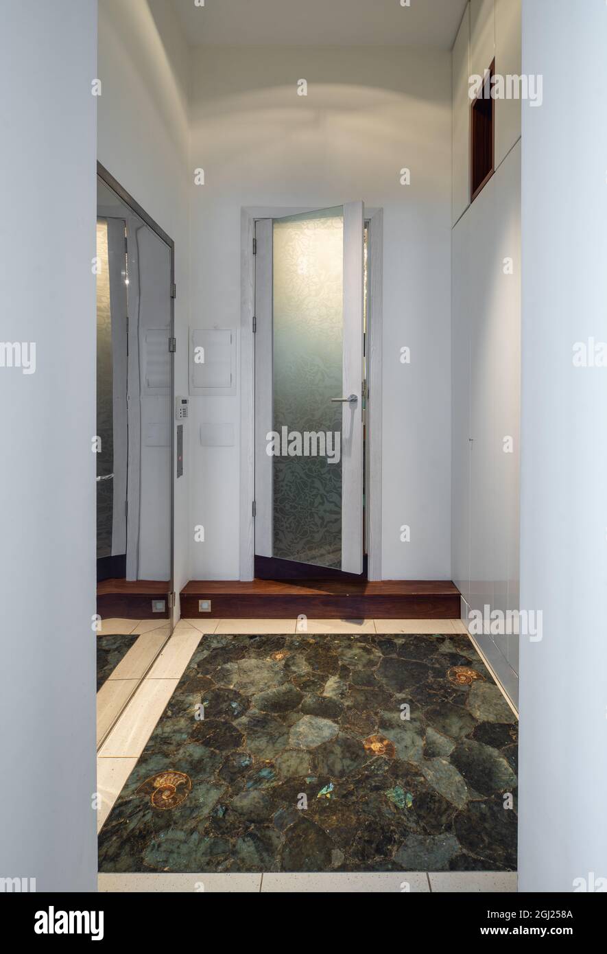 Picture of Modern interior of entrance hall in luxury apartment. White walls ...
