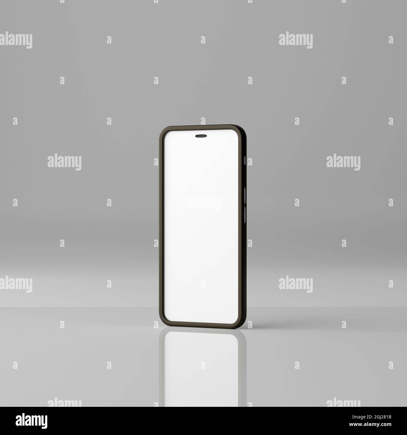 Smartphone mockup with blank white screen on a grey background. 3D ...