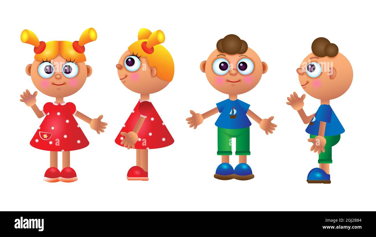 Illustration of a cartoon funny boy and girl characters isolated on a