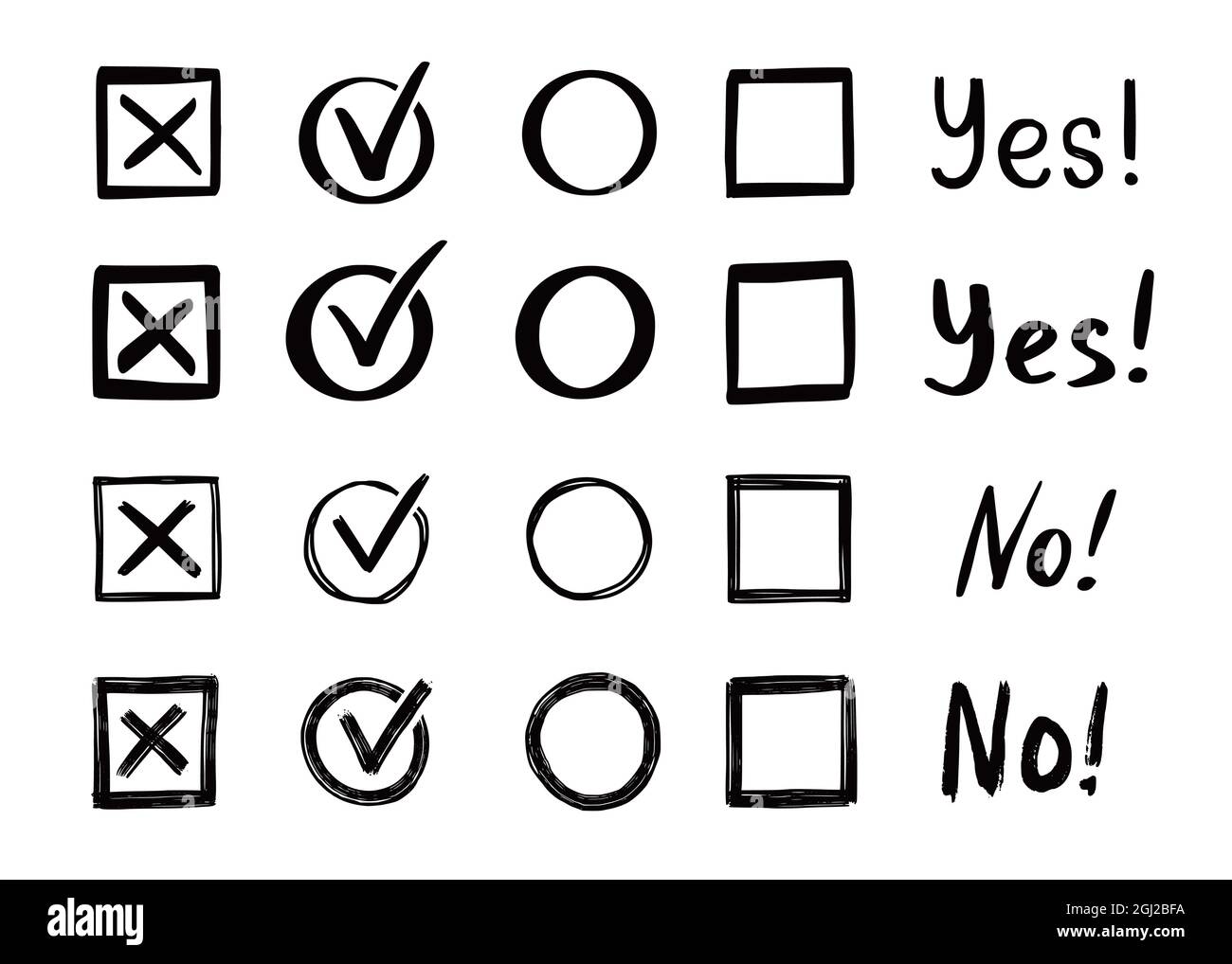 Check and cross mark set. Hand drawn doodle sketch style. Vote, yes, no  drawn concept. Checkbox, cross mark with box, circle element. Vector  illustration Stock Vector Image & Art - Alamy