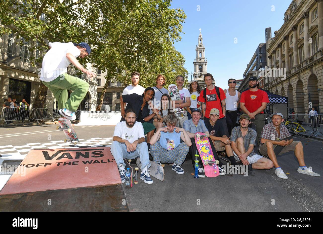 EDITORIAL USE ONLY Vans Team Riders at the launch of the new Vans 'Skate  the Strand' experience, a pop-up skate park, which is part of Westminster  City Council's Inside Out Festival, The