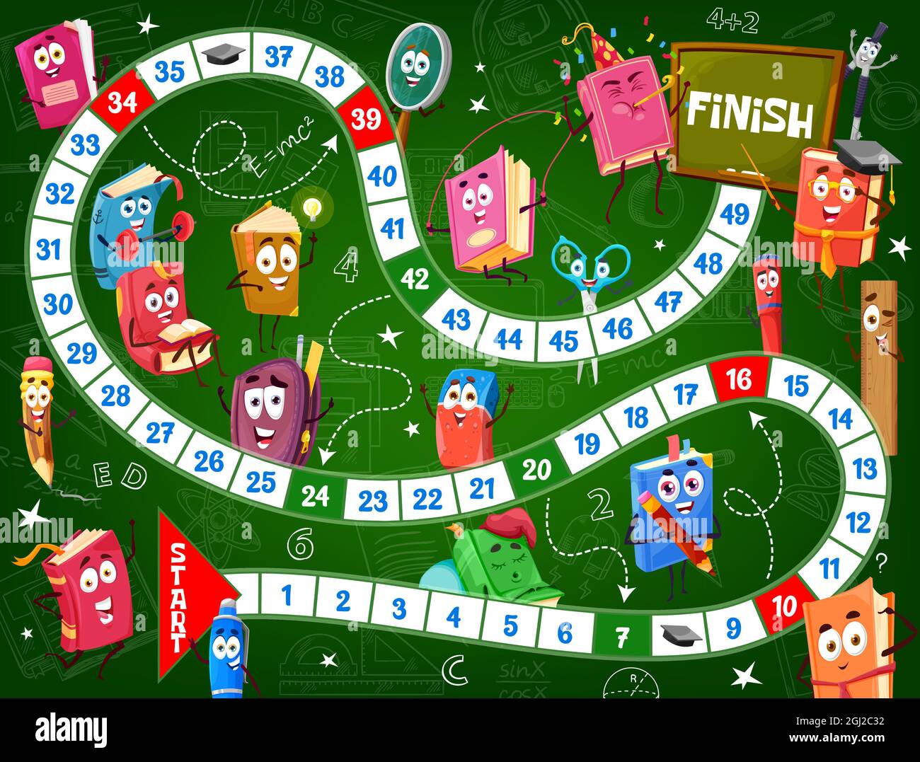 Kids board game, school textbooks and schoolbags, vector education