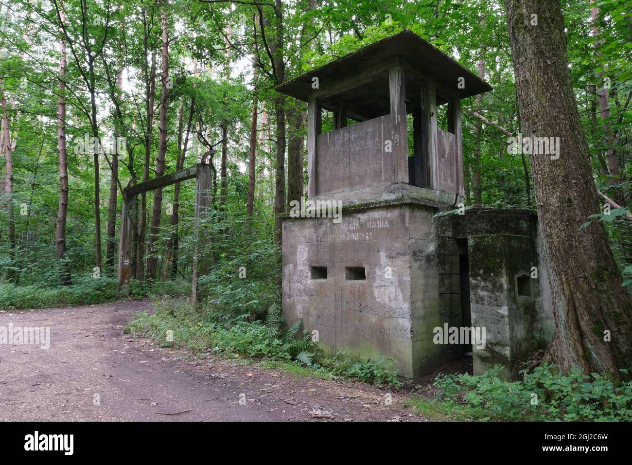 Kedzierzyn-Kozle, Poland - Blechhammer forced labor camp was one of the largest subcamp of Auschwitz. SS guards outpost and trucks entry Stock Photo