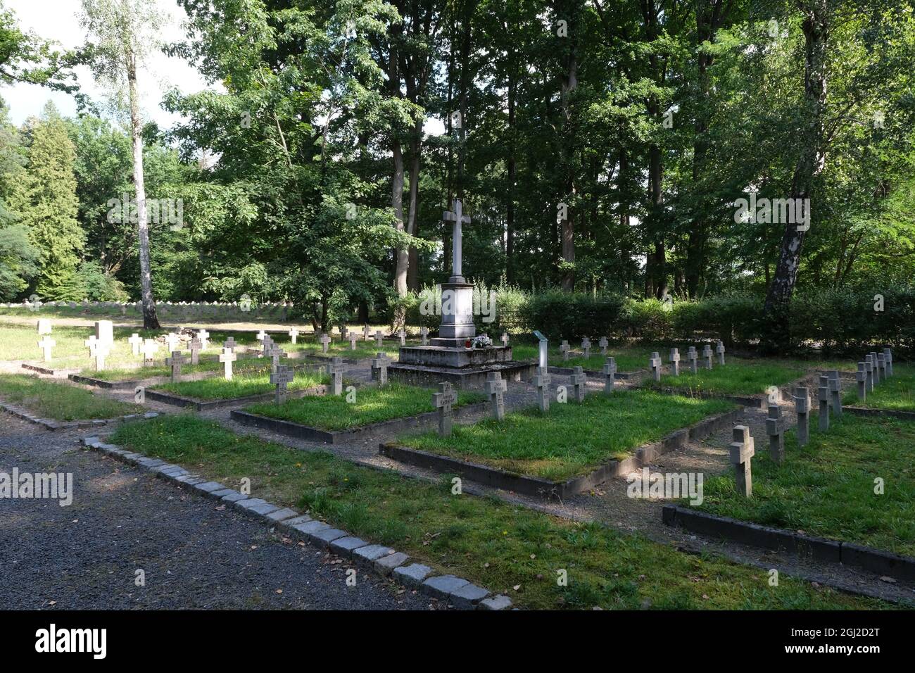 Lambinowice, Poland - August 21, 2021:  Cemetery of prisoners of war from first and second world war. Soviet, german, serbian, italian, french Stock Photo